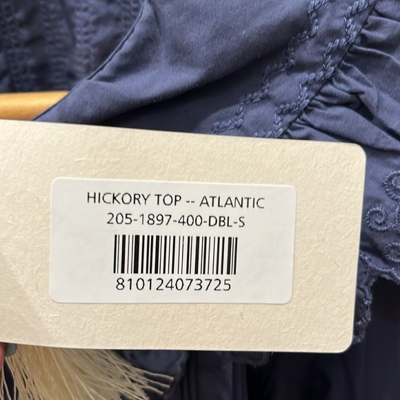 NWT Doen Blue Ruffle Collar Hickory Long Sleeve Blouse Top Atlantic Blue - Picture 7 of 9